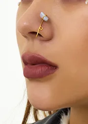 Factory Direct Customize Simple Stone Gold Color C Clip Hoop Nose Lip Ring Piercing for Women 14k gold piercing jewelry