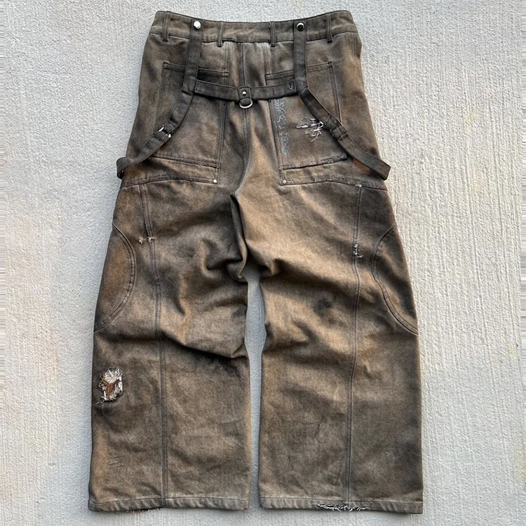 EDGE DENIM Custom vintage washed distressed stacked baggy jeans men