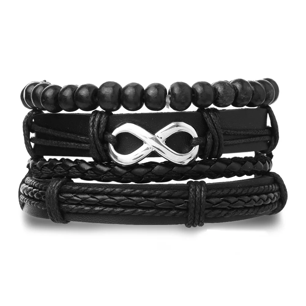 KISSWIFE Wholesale Vintage Men s Anchor Leaf Owl Multi Layer Wide Wrap Black Leather Tribal Bracelet Set For Men
