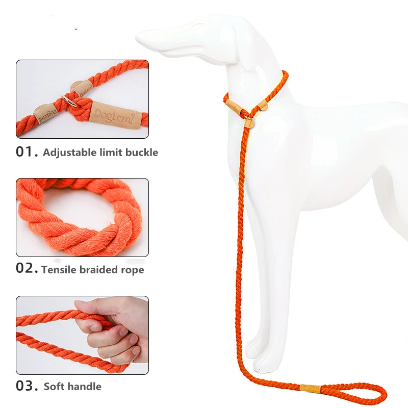 New Design Pet Products Collar and Leash Integrated Modern Luxury Adjustable Pet Dog Leash Rope raided Cotton Rope Leads Collars
