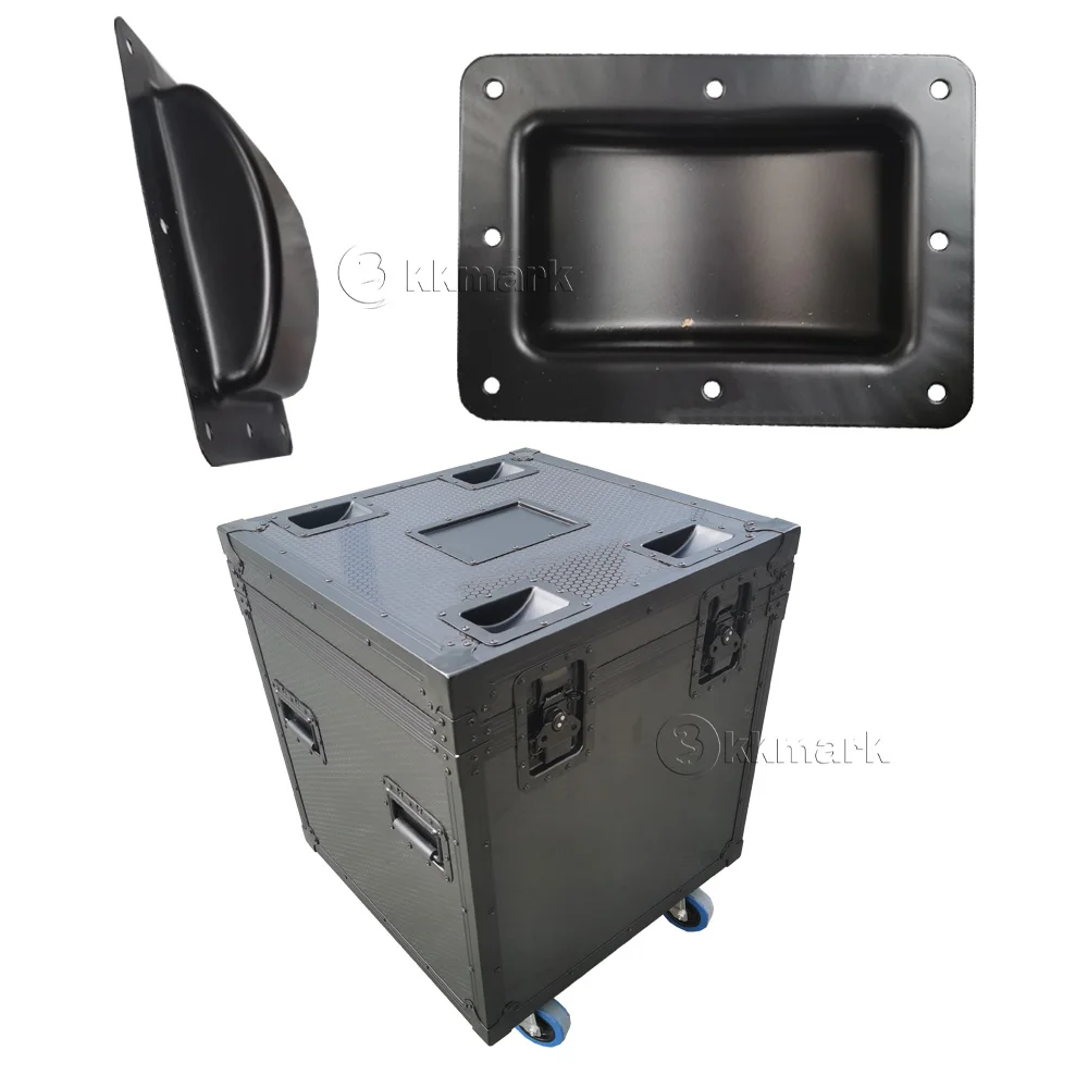 kkmark Black Rectangle Steel Caster Wheel Cups Recession Holder Pit Trap Wheel dish For Road Flight Audio Case Tool Box Stacking