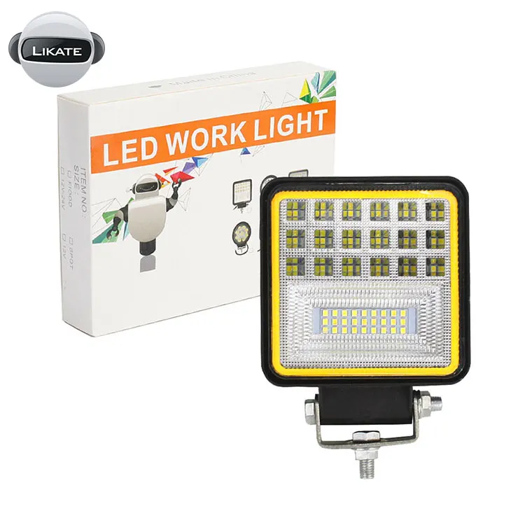 4.3 Inch Square LED Work Light 3030 SMD 48W 60W LED Headlight with Turn Signal Yellow Amber Angels