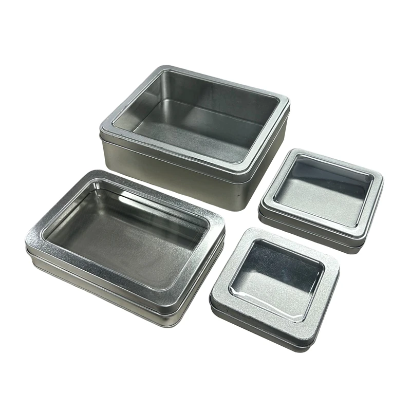 custom printing Christmas tin box with lid empty rectangle metal tin packaging box with window