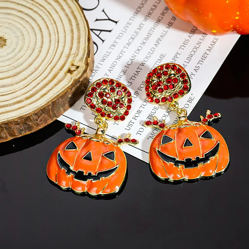Best Selling Halloween Novelty Personalized Funny Cartoon Oil Drop Enamel Gold Plated Pumpkin Ghost Bat Earrings Wholesale