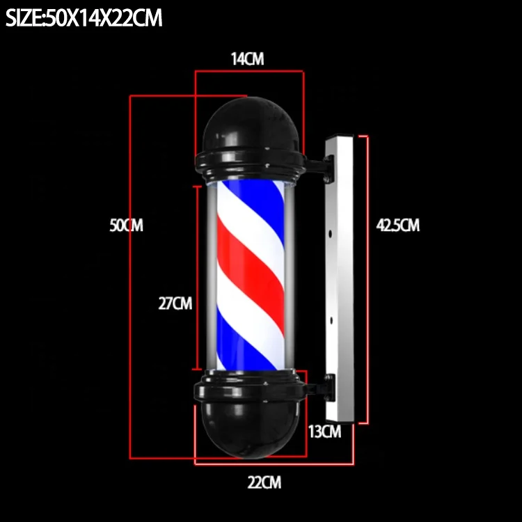 Outdoor barber shop sign pole red white blue rotating strip wall hanging pole light