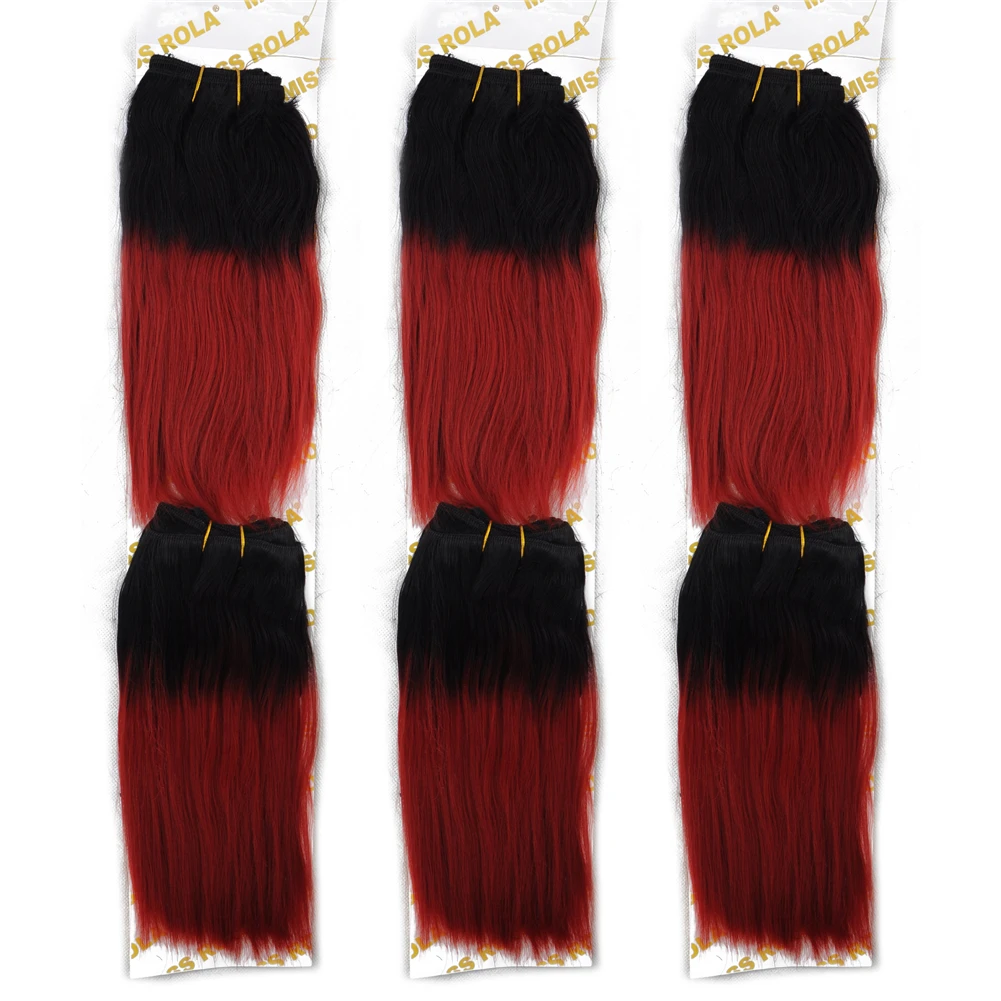 STW 8 Straight Bundles Weave Hair Weft 2 Bundles a Pack 100G a Pack  Synthetic Hair Extension 8 inch,Mix Ombre Black&Wine