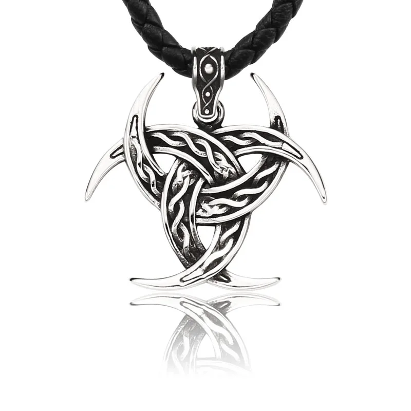 SS8-183P Vikings Pendant Triple Horn Of Odin Valknut Necklace Stainless Steel Chain Necklace Norse Viking Jewelry