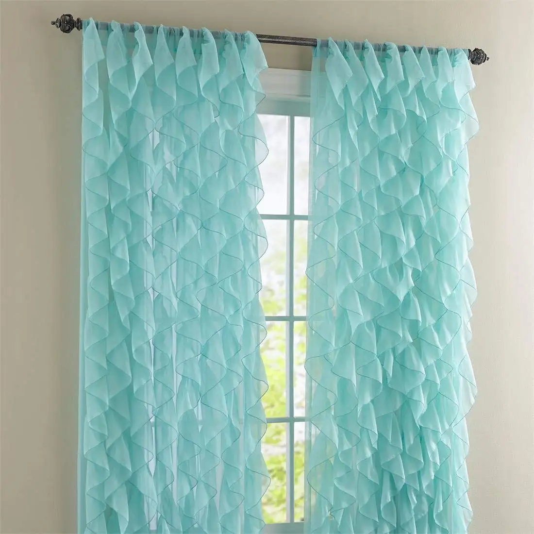 Sheer Voile  Fashions Cascade Ruffled Window Curtain Panel Tiffany Color