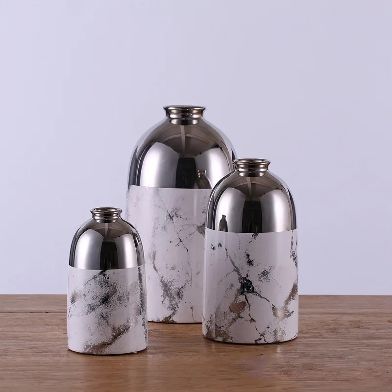 creative black gold Plating ceramic vase light luxury Modern Flower Arrangement vases for desktop home decor accessories