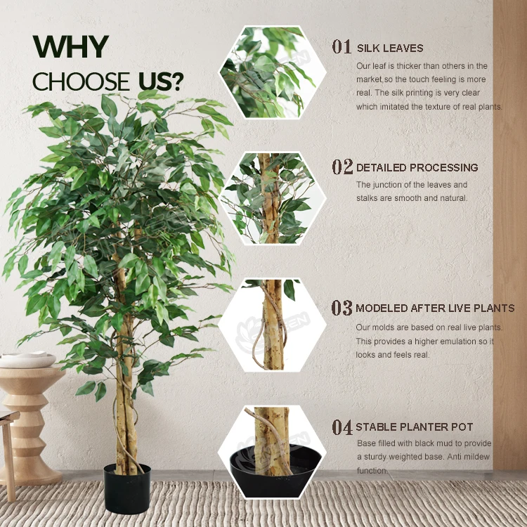 Ficus Microcarpa Bonsai Aritificial Trees Fake Outdoor Leaf Plastic Decoration Plants Small Artificial Banyan Tree