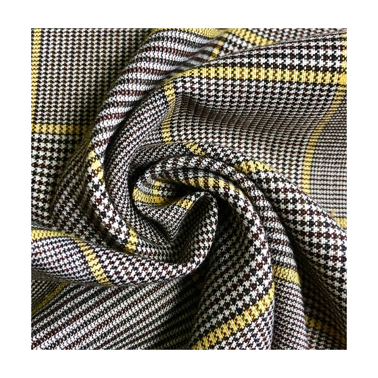 wholesale polyester spandex houndstooth stock lot tr yarn dyed check fabric for women suiting
