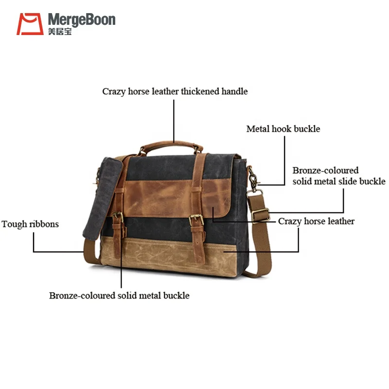 Factory custom vintage canvas and leather laptop messenger bag for man