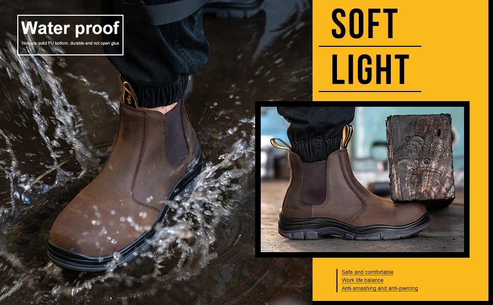 Hot selling crazy horse leather anti smash durable construction safety boots shoes chelsea shoes