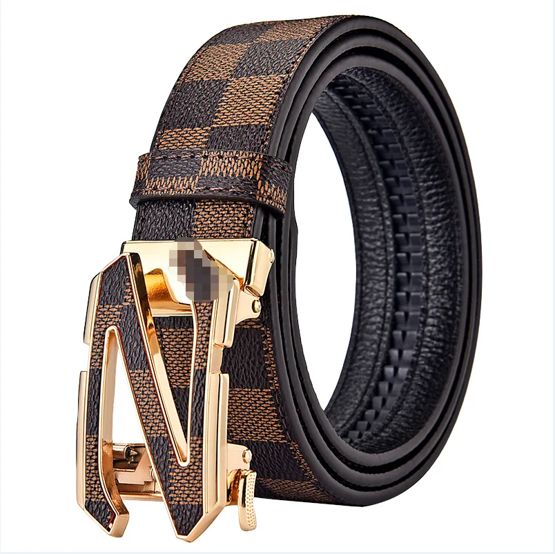 high quality leather belt Z buckle plaid leather belt luxury Business Automatic belts leather men genuine