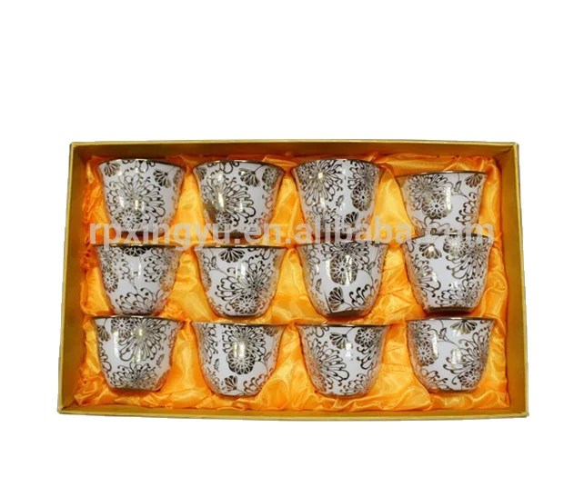 Дешевый фарфоровый арабский Кубок Кава, позолота, серебрянное покрытие