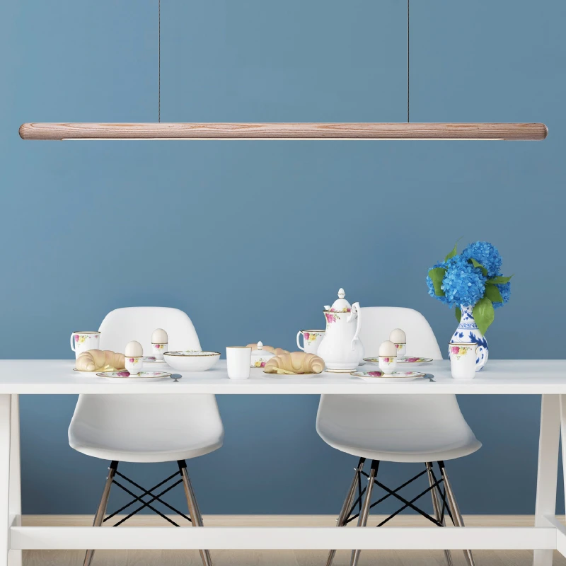 Minimalist Dining Room Wood Pendant Lights Modern LED Long  Living Room Bar Nordic Office Hanging Lamp