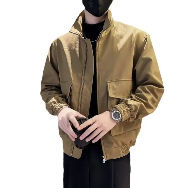RNSHANGER Autumn Cargo Jackets For Men New Korean Fashion Zipper Fashion Coats Stand Collar Streetwear Bomber Jacket Hombre