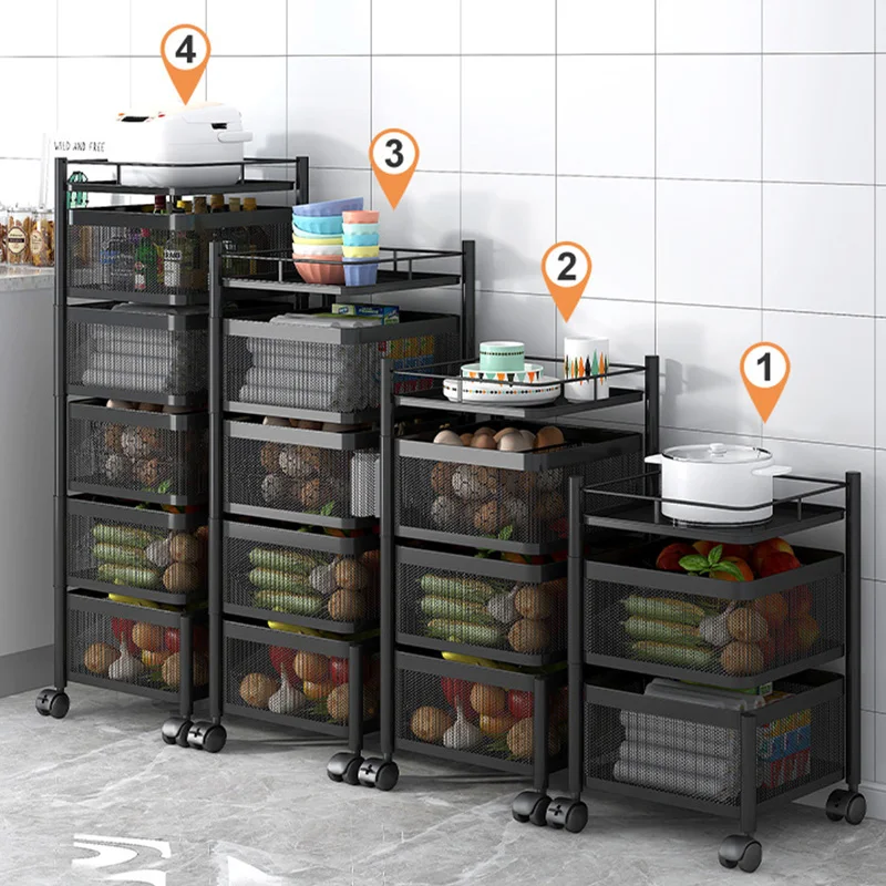 Kitchen rack 360-degree rotating vegetable basket floor multi-layer household multi-function fruit and vegetable storage rack