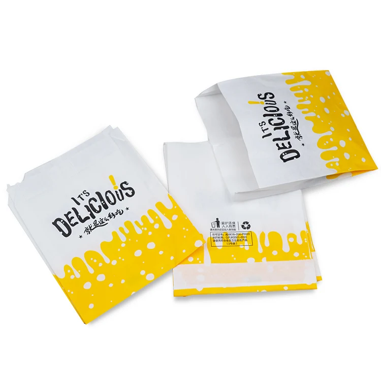 Grease Resistant Fry Chicken Snacks Bag Food Grade Grease Proof Fast Food French Fries Paper Bag With Customized Printing