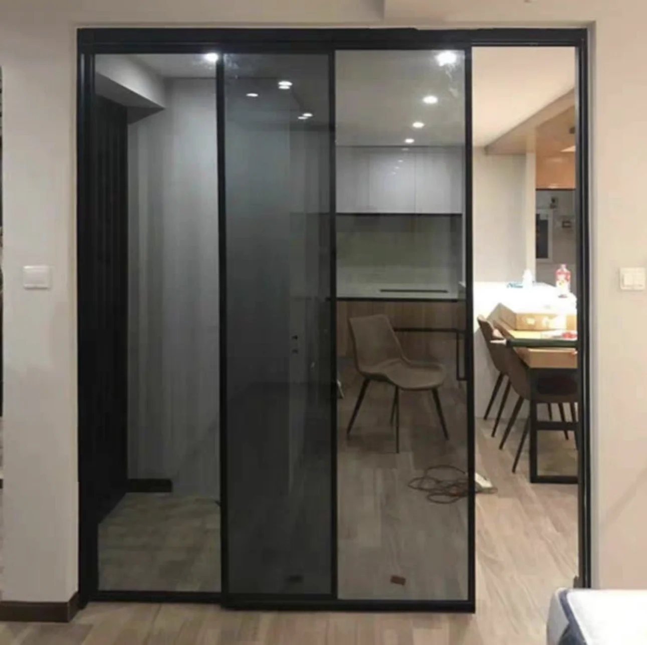 Aluminum profile double entry door with double glass