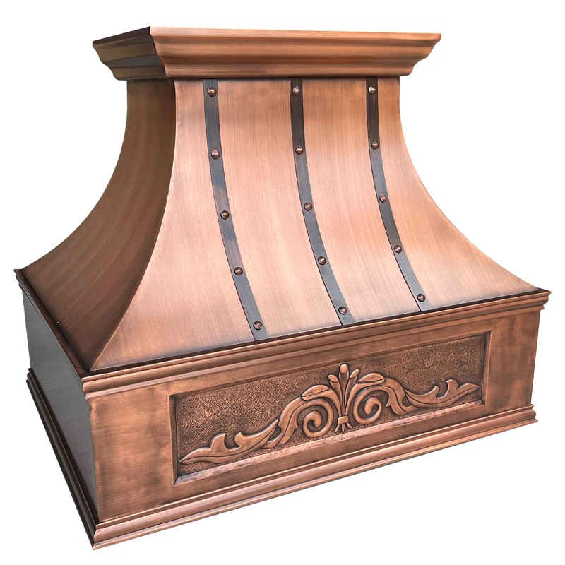 Kitchen copper range hood wall mounted vent hood customized hand hammer rustic vent chimney hood cover