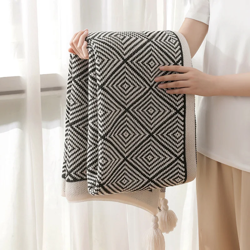 Hot sale Thousand-bird check sofa knitted blanket office nap blanket bed set up bed flag bed end blanket