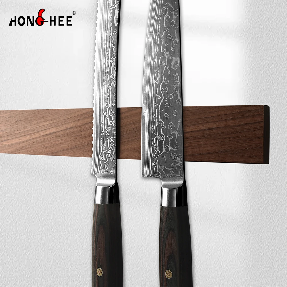 High Quality Wall Use Kitchen Accessories Walnut Wood Knife Magnetic Holder Strip Magnetic Block Bar