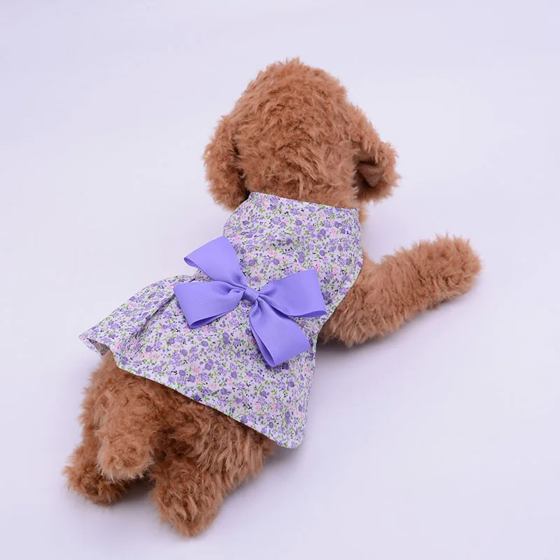 Manufacturer wholesale pink purple blue beautiful floral hand made pet clothes dog dress