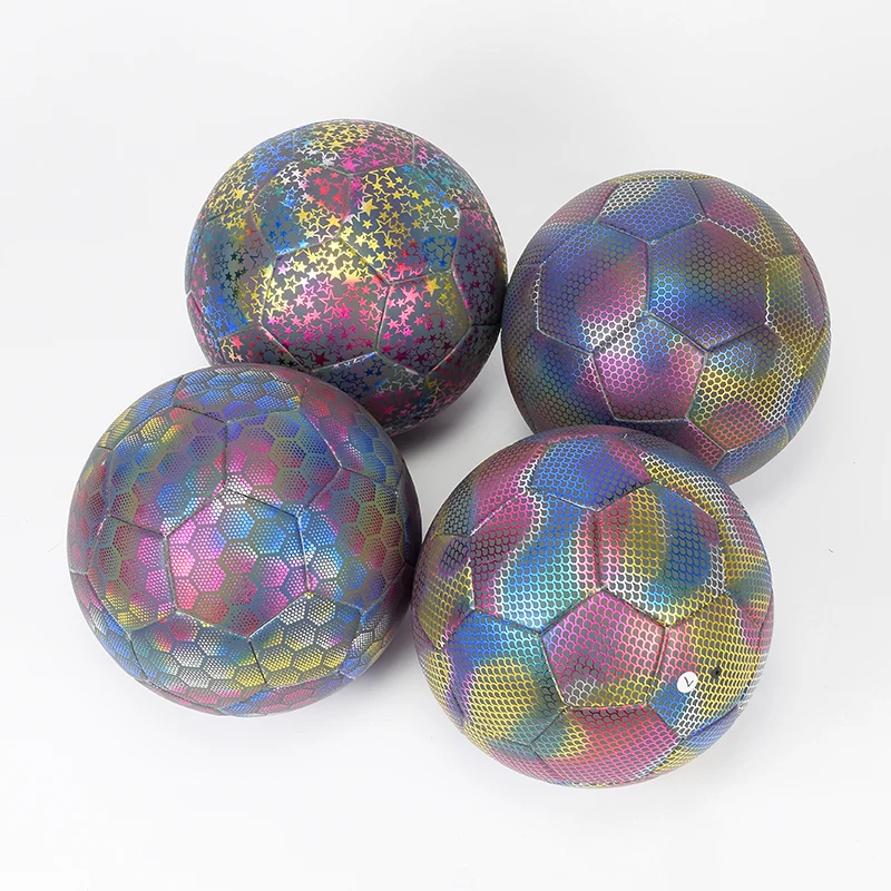 Custom logo durable PU leather glowing reflective football holographic size 5 soccer ball