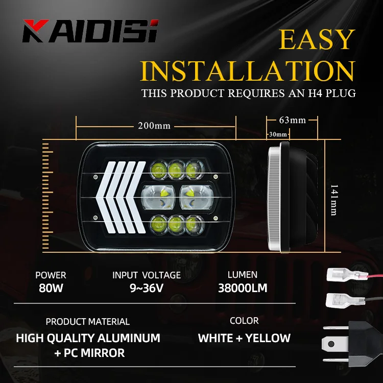 Auto lighting system 7inch 80W Hi/Lo beam daytime running light for ATV truck with yellow turn signal light