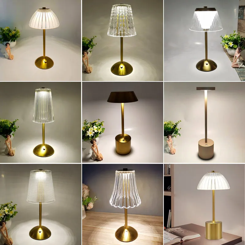 European Style Modern Decorative Room Designer Light Luxury Lampe De Desk Rechargeable Led Acrylic Shades Table Lamp For Hotel
