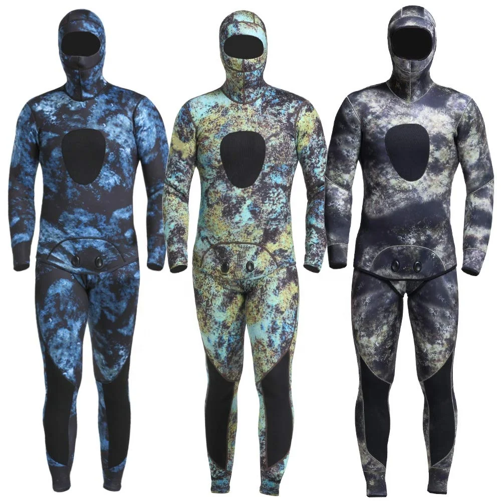 
Best Quality 5mm Neoprene 2 Pieces Hooded Scuba Diving Suit Camouflage Camo Spearfishing Wetsuit for Men Waterproof Anti Style 