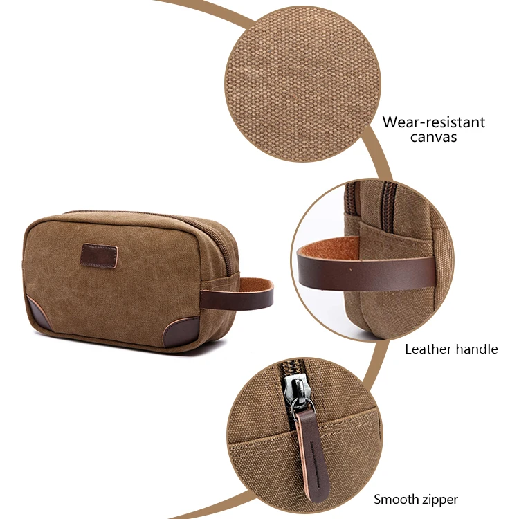 Aosheng guangzhou factory custom mens grey canvas small travel make up bag cosmetic pouch makeup bag