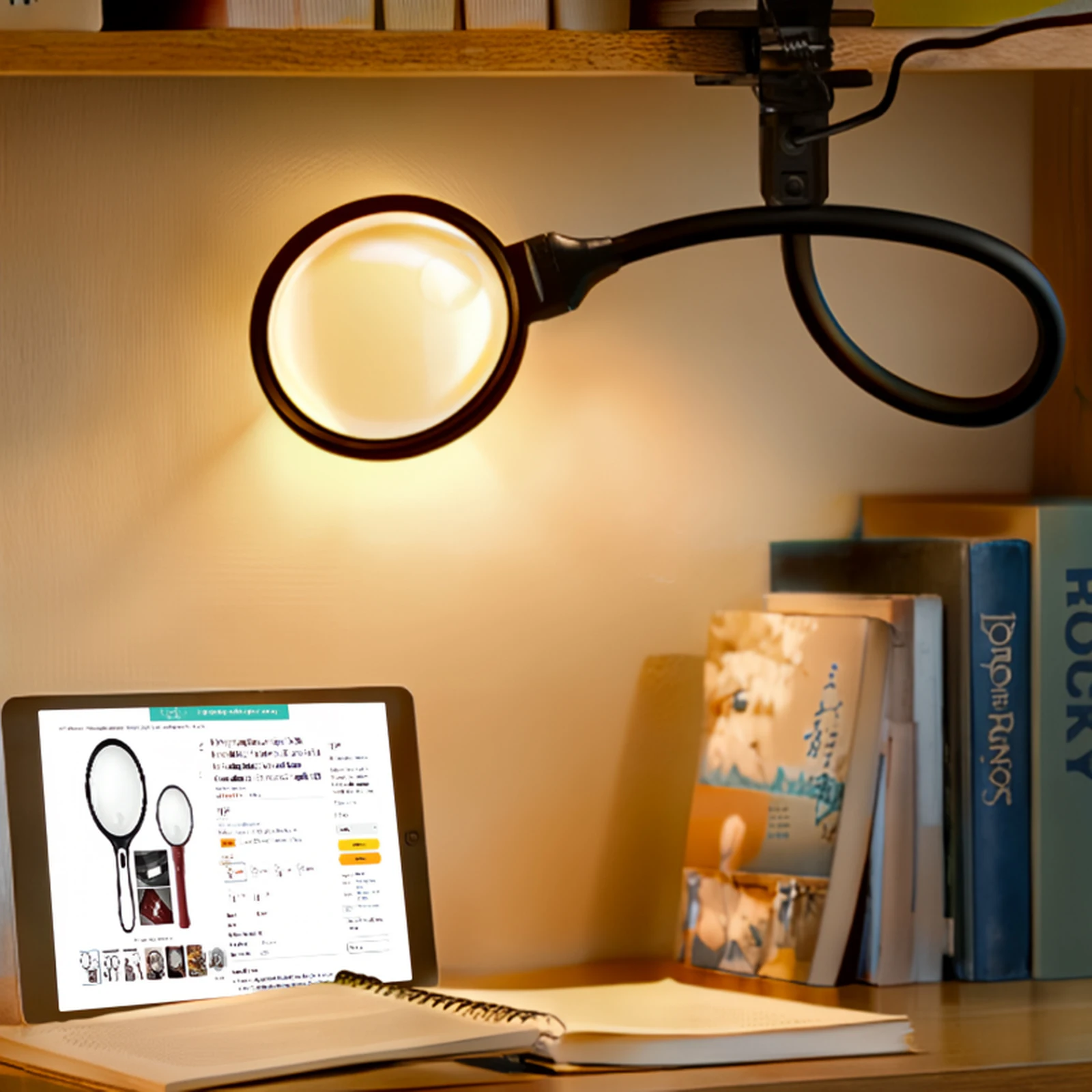 5X LED Desk Lamp Flexible Gooseneck Hands-Free Lighted Magnifying Glass 3 Color Temperature Reading/Crafting/Close Work Clip-On