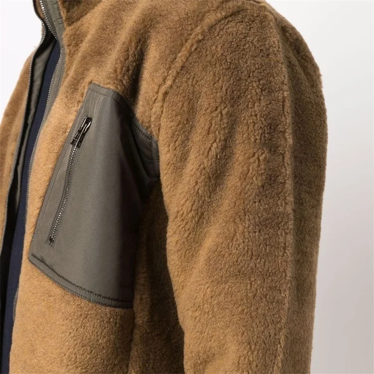 OEM custom logo stand collar  full zip up fleece winter outdoor shearling sherpa jacket for men