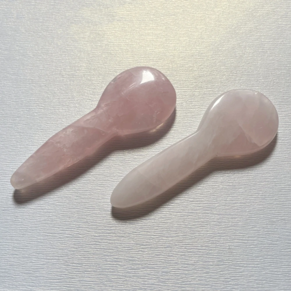 Facial Reflexology Tool Rose Quartz Gua Sha Spoon Acupressure Massager Jade Crystal Gush Spoon Shape Stick for Eye