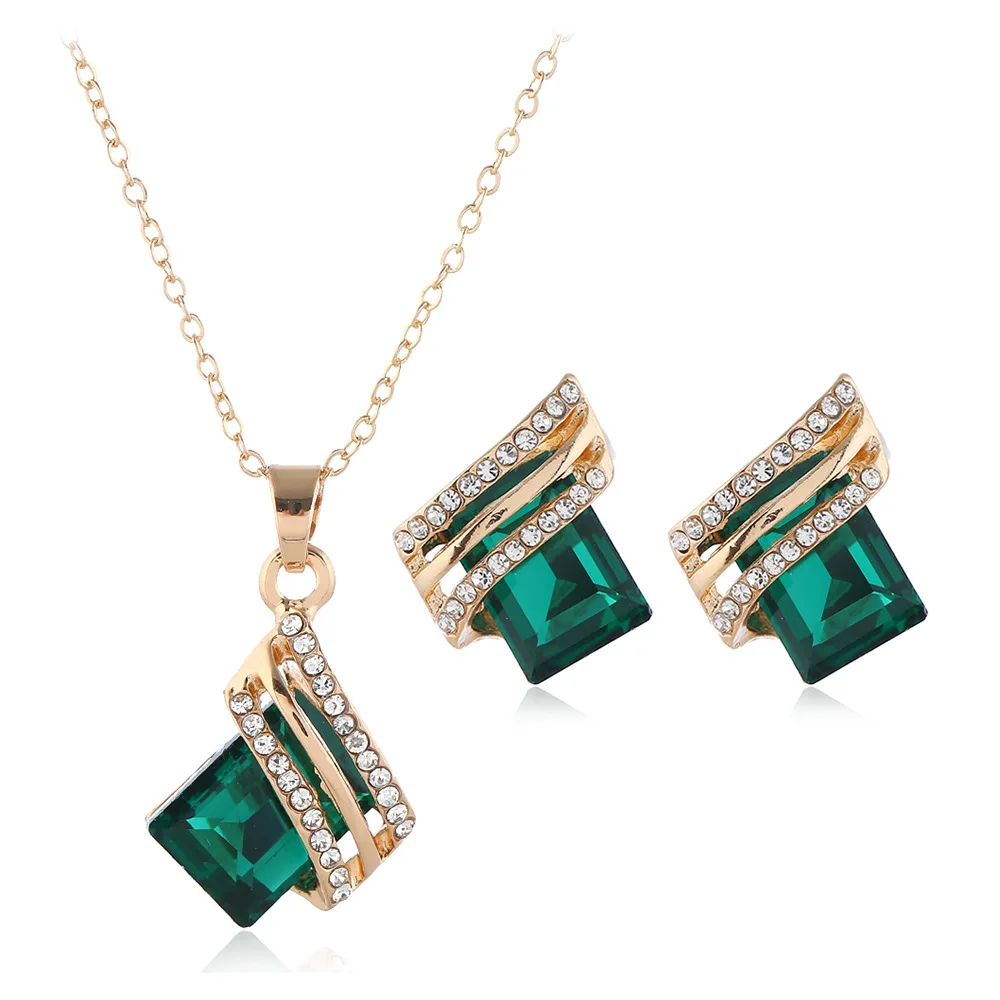 
Wholesale European And American Wedding Dinner Jewellery,Crystal Diamond Earrings Necklace Jewelry Set 