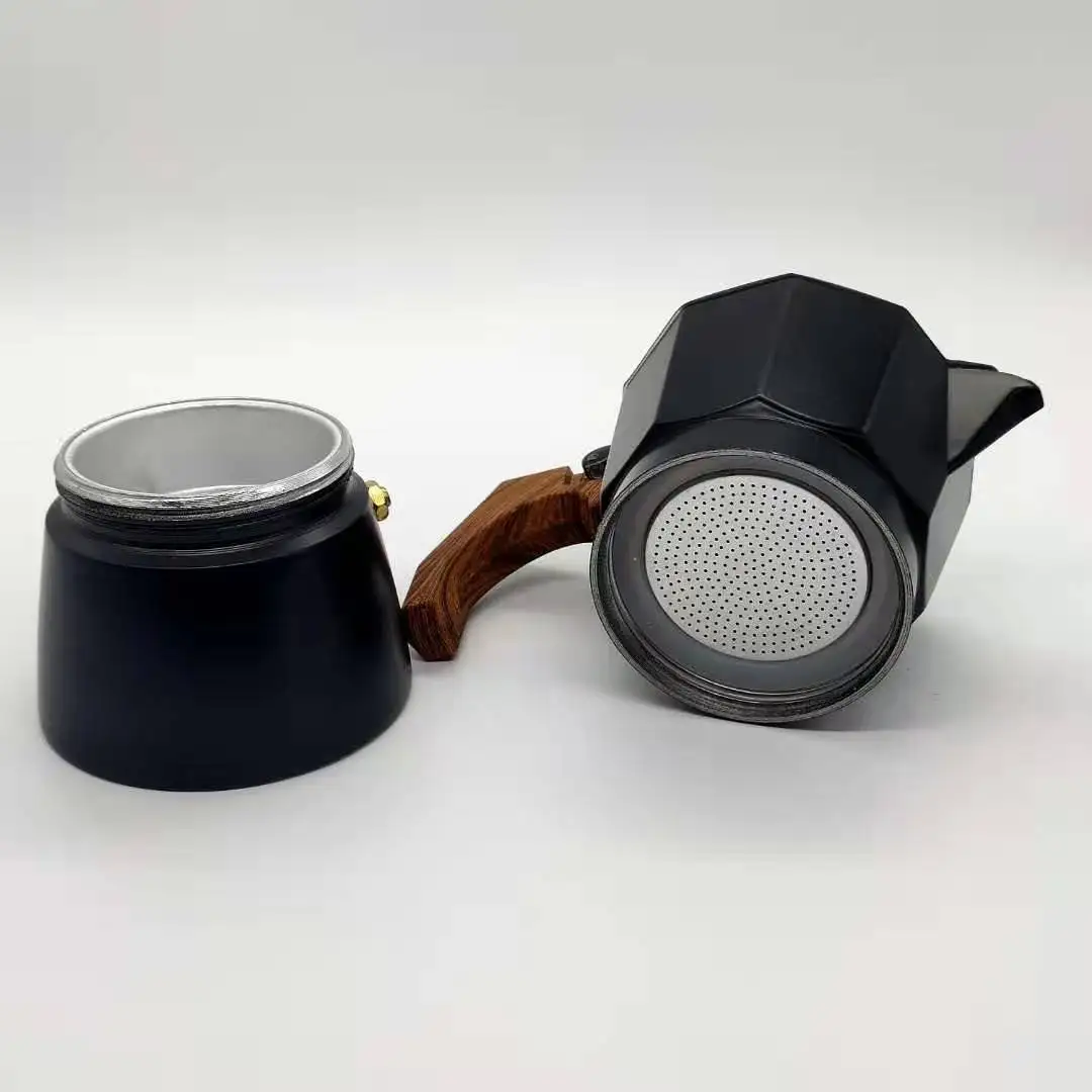 Transparent Cover Moka Pot Espresso Stove Top Coffee Maker with Wooden Handle