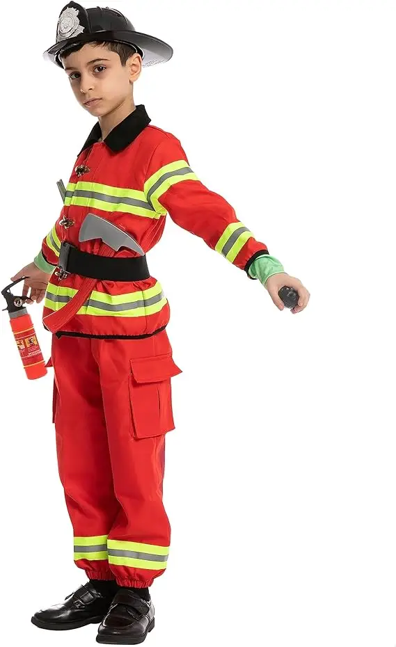 Creations Kids Firefighter Costume with Complete Firefighter Accessories for Kids Halloween Dress Up Parties Fireman Role Play