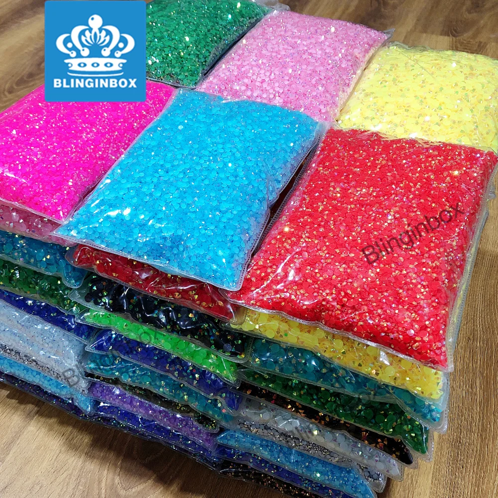 Blinginbox Big package 2mm to 6mm Flat back Round resin stone candy pastel jelly ab color nail art rhinestone for DIY decoration