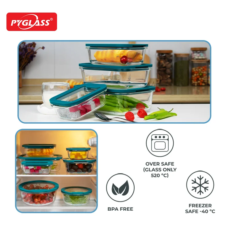 High borosilicate glass food preparation container, lunch food box with glass lid 4set