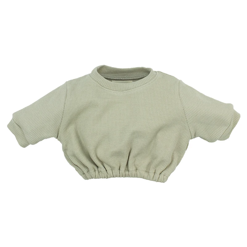 
High Quality Ins-Style Baby Newborn Clothes Top Light Grey oversize Waffle O-neck unisex shirts Waist with stretch 