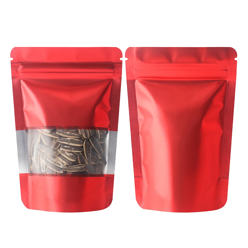 Food grade packaging black blue purple red color ziplock packing bag stand up pouch with window