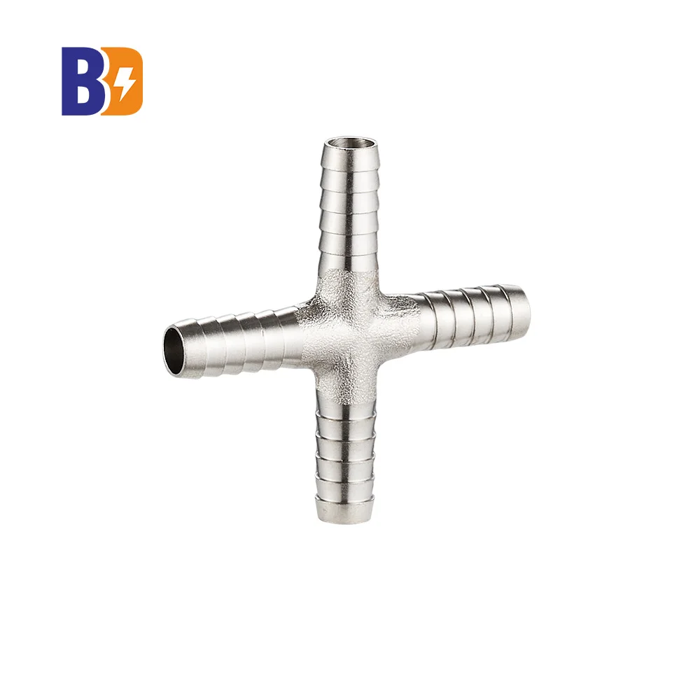 Nickel-plated brass beer keg processing forging 4-way pipe fittings metal joint accessories for beer machines