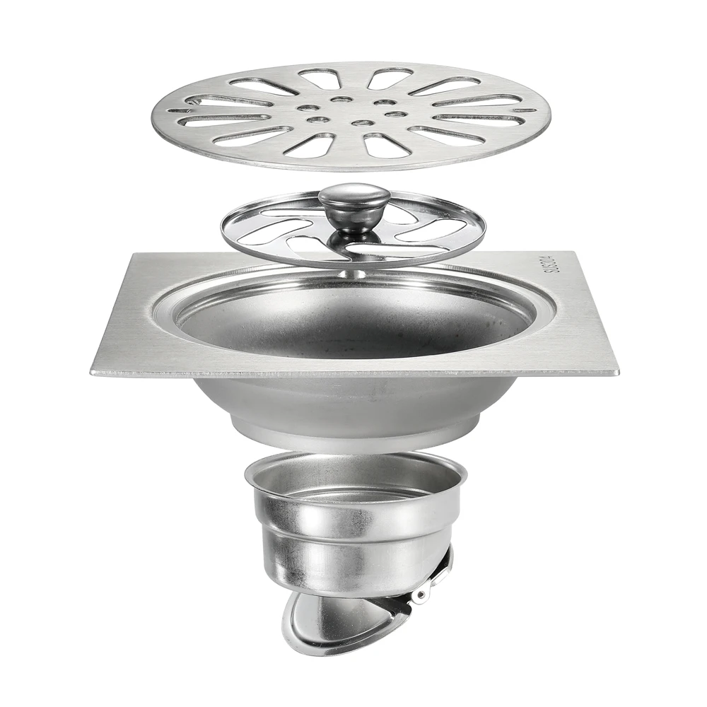 Bathroom Kitchen Toilet Shower Water Anti-odor Drains 12x12cm Stainless Steel Brushed Floor Drain