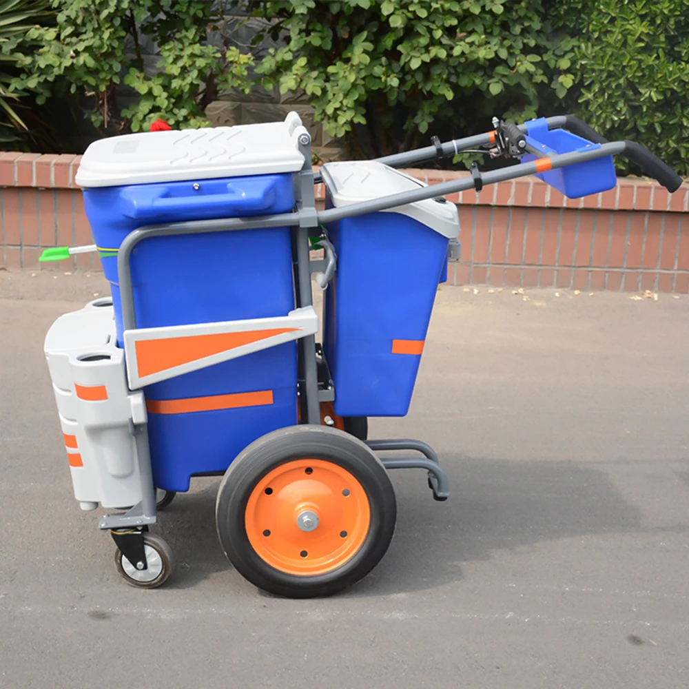 wholesale blue an yellow janitor cart cleaning trolley multipurpose trolley carts Hand Push Hospital Hotel Cleaning Cart Trolley