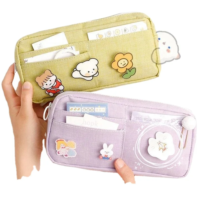 Холщовый пенал с милыми животными, розовый пенал, большой школьный пенал, канцелярские принадлежности