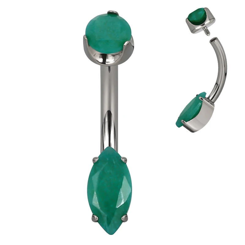GZN Wholesale Titanium 4 Prong Set Marquise Natural Stone Earring Belly Button Navel Ring
