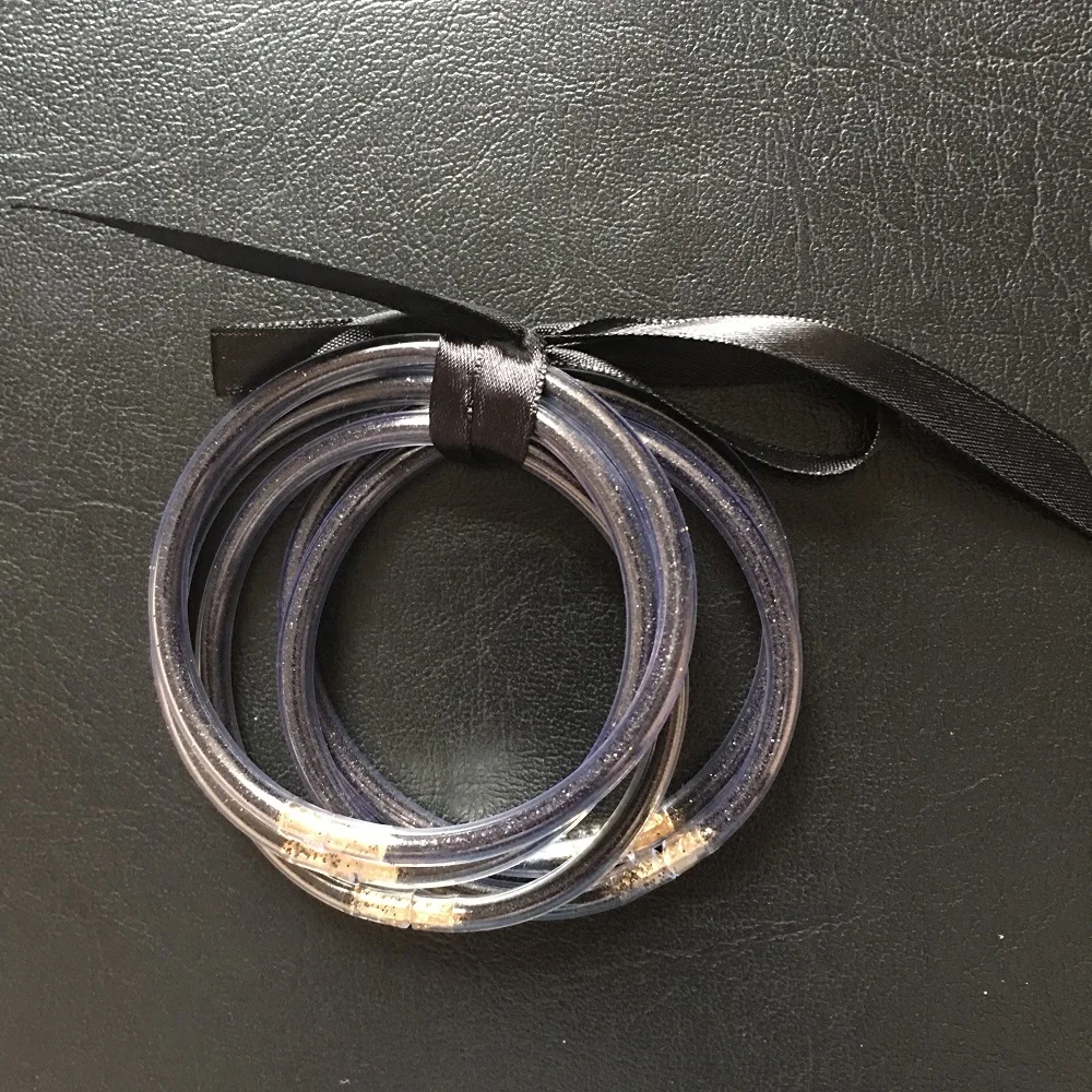 2020 Silicone Bracelet 5pcs/set Glitter Filled Jelly Round Bangle colorful neon color girl bangle bracelet