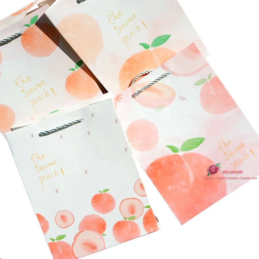
Summer 2021 Lovely Artistic Girls Pink Peach Gift paper bag gift Packaging bag With handle 